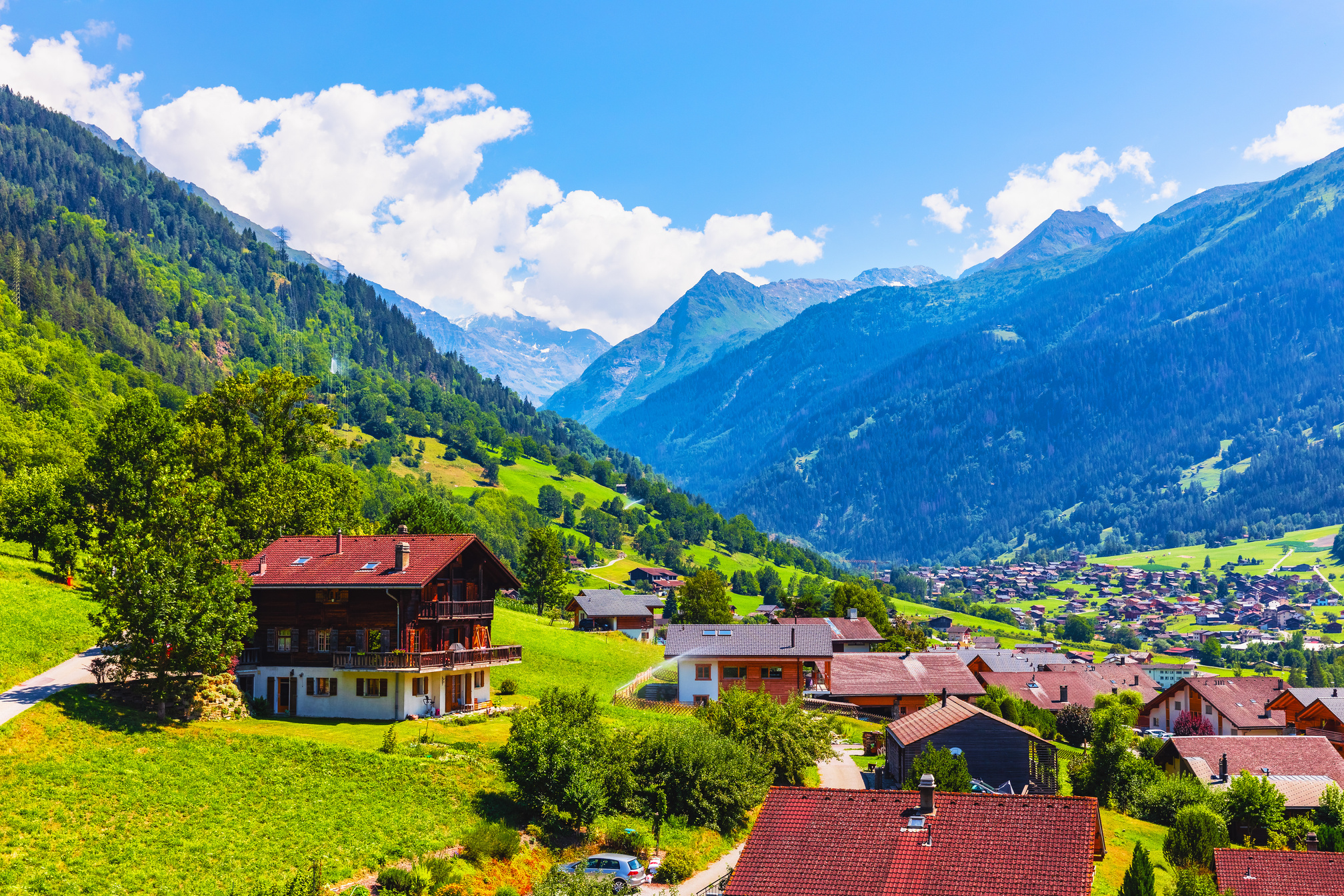 Mountain village in Alps, Switzerland
